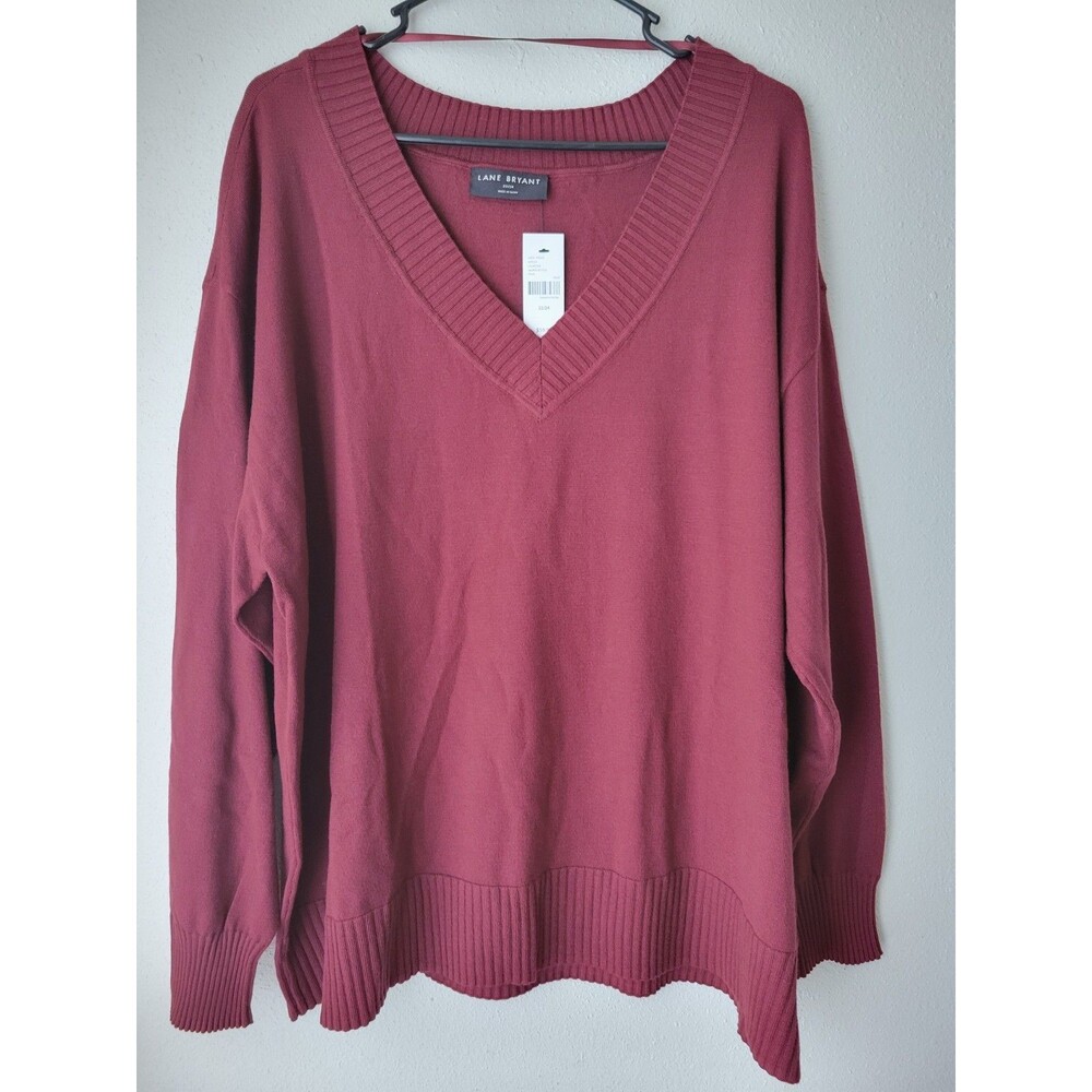 Lane Bryant 22/24 Berry Burgundy V-Neck Sweater Long Sleeve Plus NWT Cozy Knit